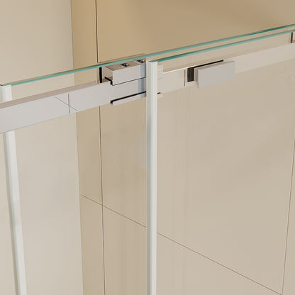 Polished chrome single sliding shower door with clear tempered glass