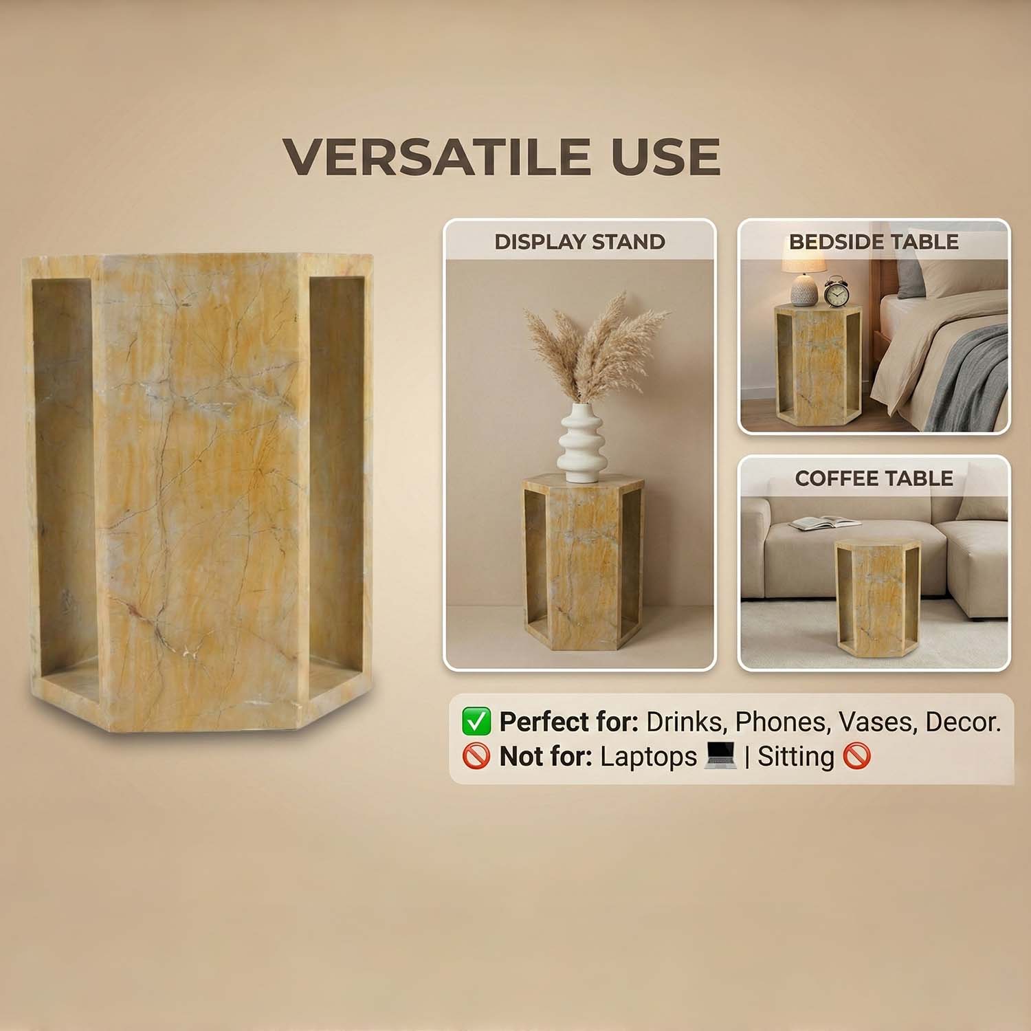 Modern Nature Marble Gold Nightstand Side Table with irregular texture for Living Room, Bedroom &amp; Outdoor Side