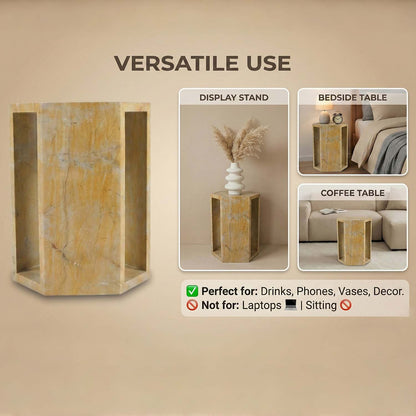Modern Nature Marble Gold Nightstand Side Table with irregular texture for Living Room, Bedroom &amp; Outdoor Side