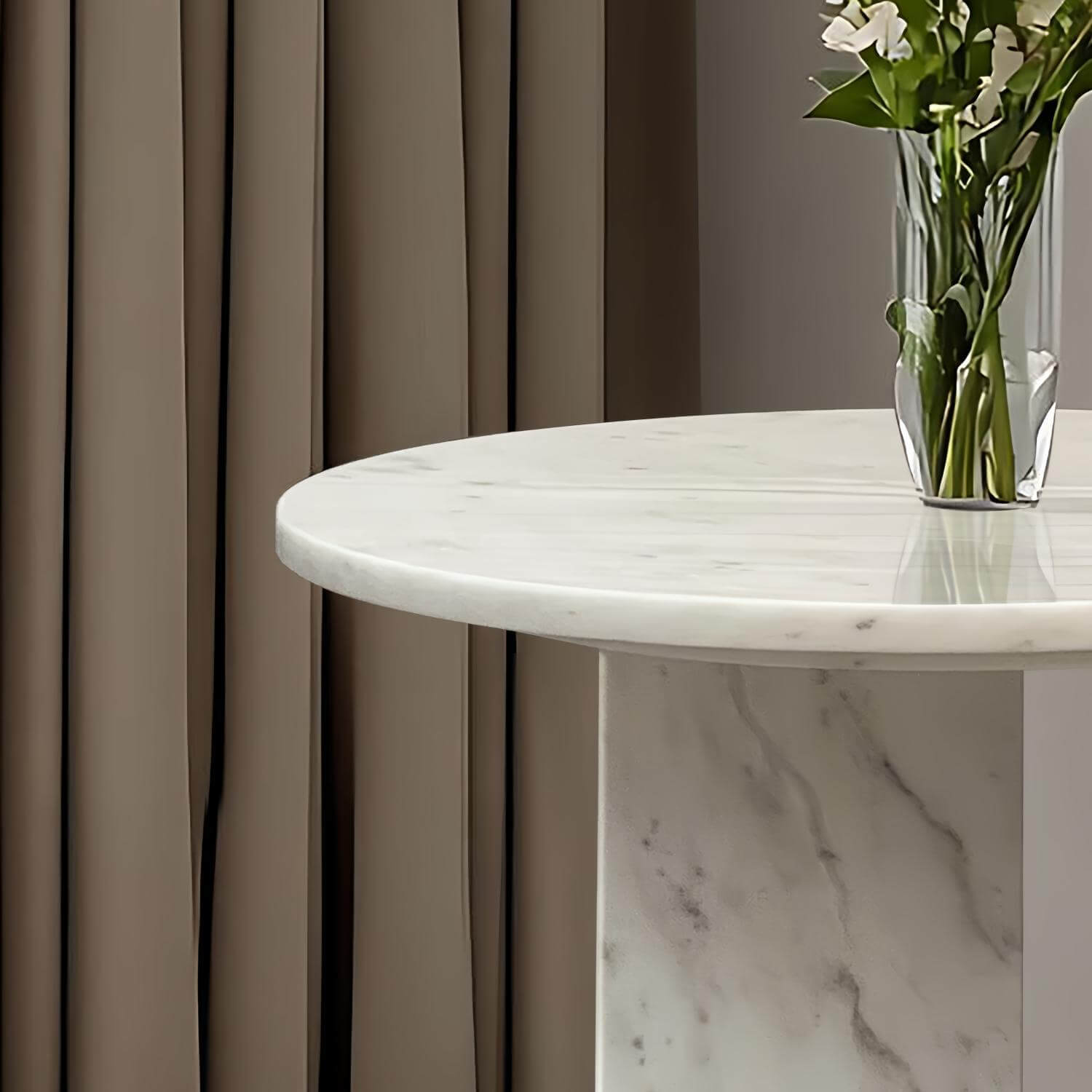 18" Modern Round White Natural Marble Side Table for Bathroom and Livingroom