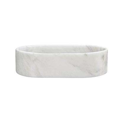 24" White Natural Marble Oval Bathroom Vessel Sink for Vanity Countertop