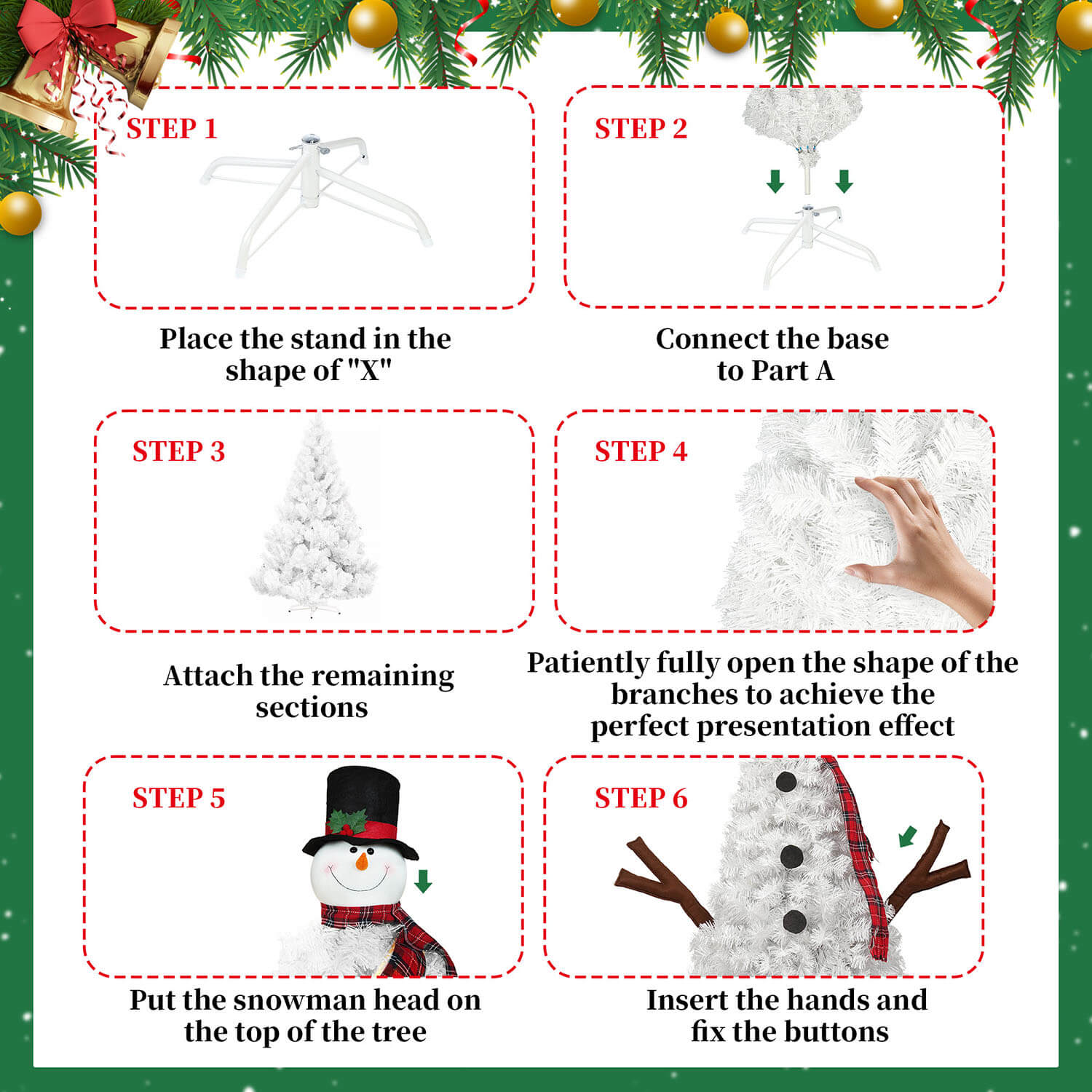 Pre-lit PVC snowman Christmas tree with ornaments and festive lighting