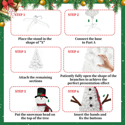 Pre-lit PVC snowman Christmas tree with ornaments and festive lighting