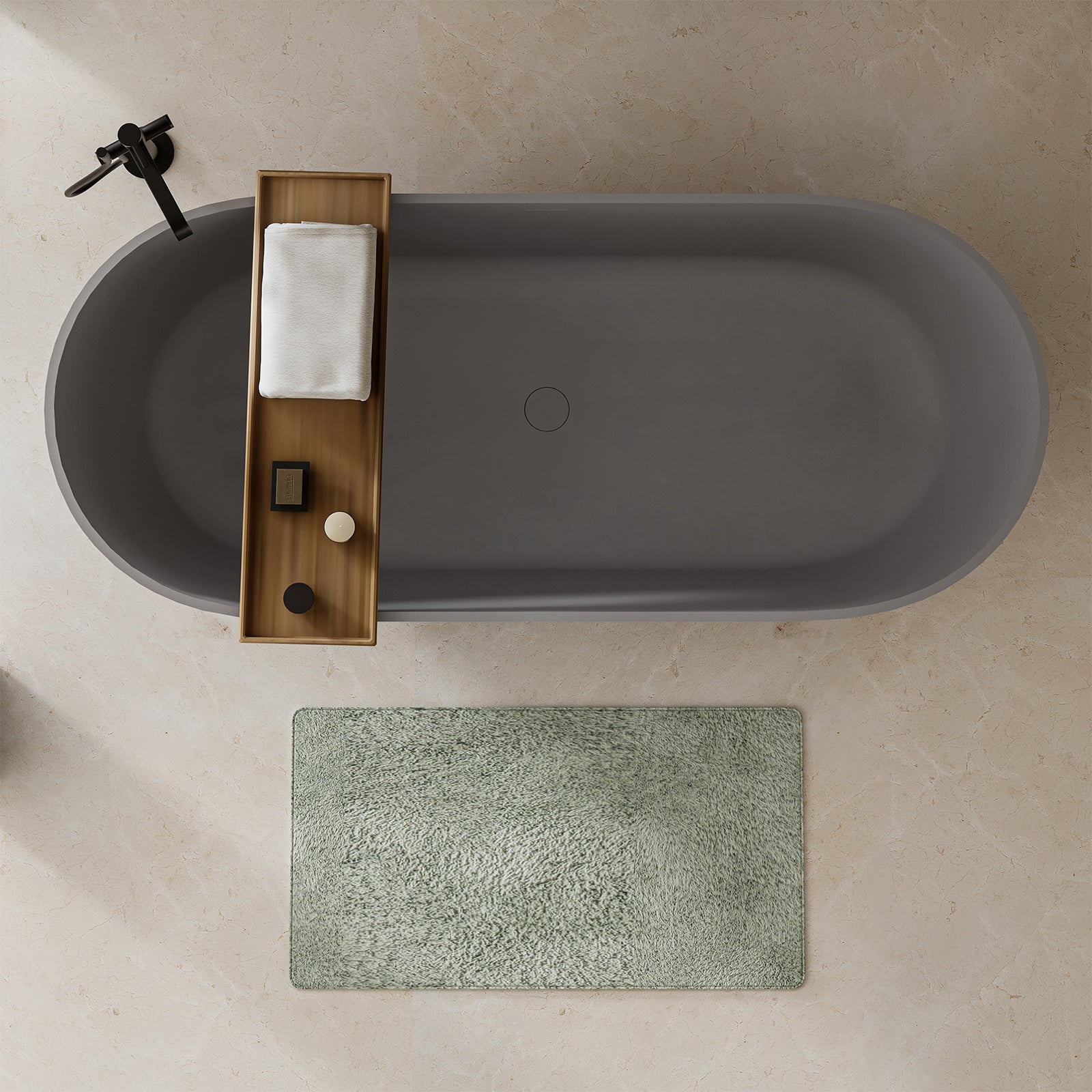 Premium matte gray engineered stone bathtub with spacious design