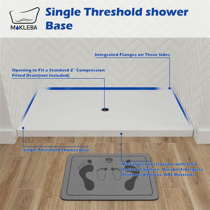 Premium white acrylic shower base with reinforced structure
