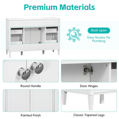 Premium Materials White 48 inch Bathroom Vanity Construction and Hardware Details