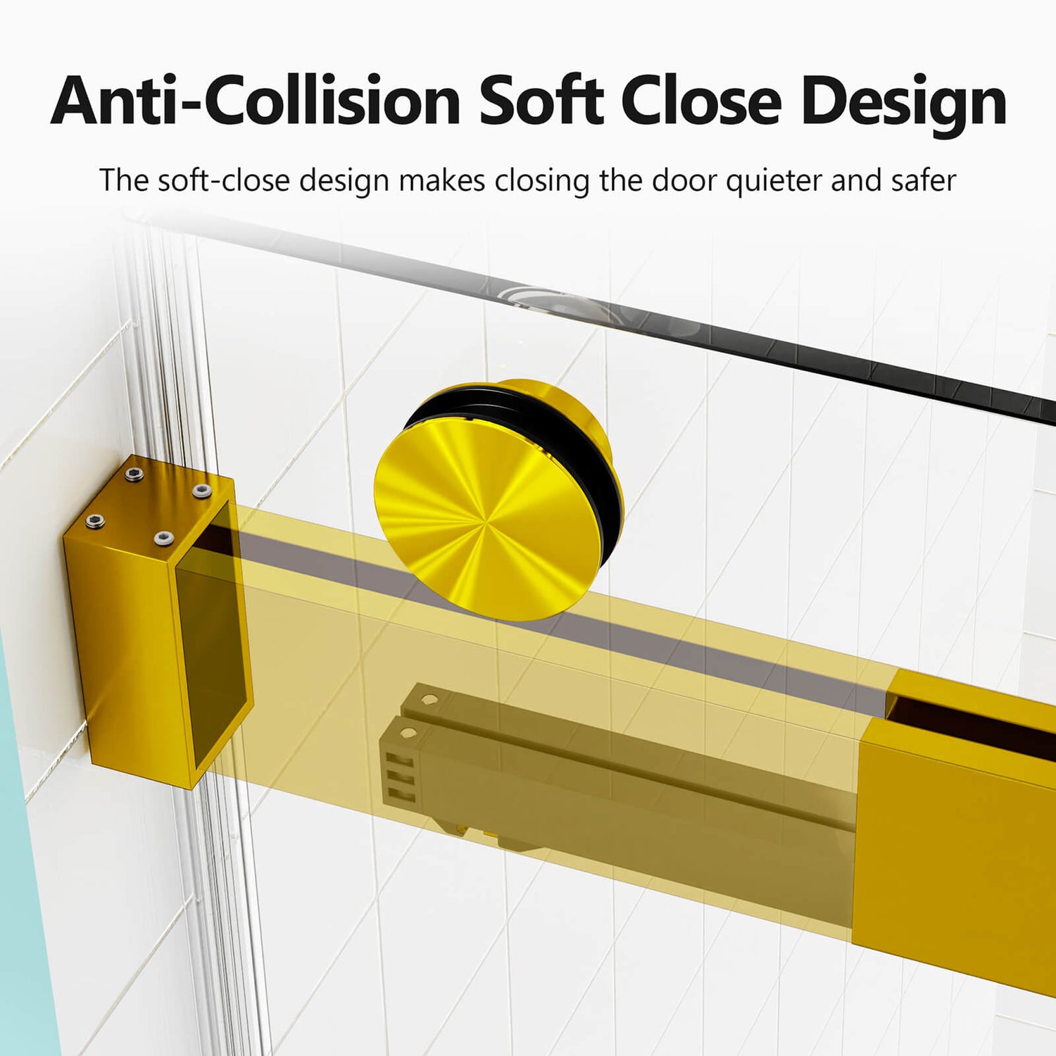 Quiet_ smooth sliding shower door with brushed gold elegance
