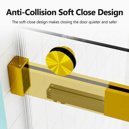 Quiet_ smooth sliding shower door with brushed gold elegance