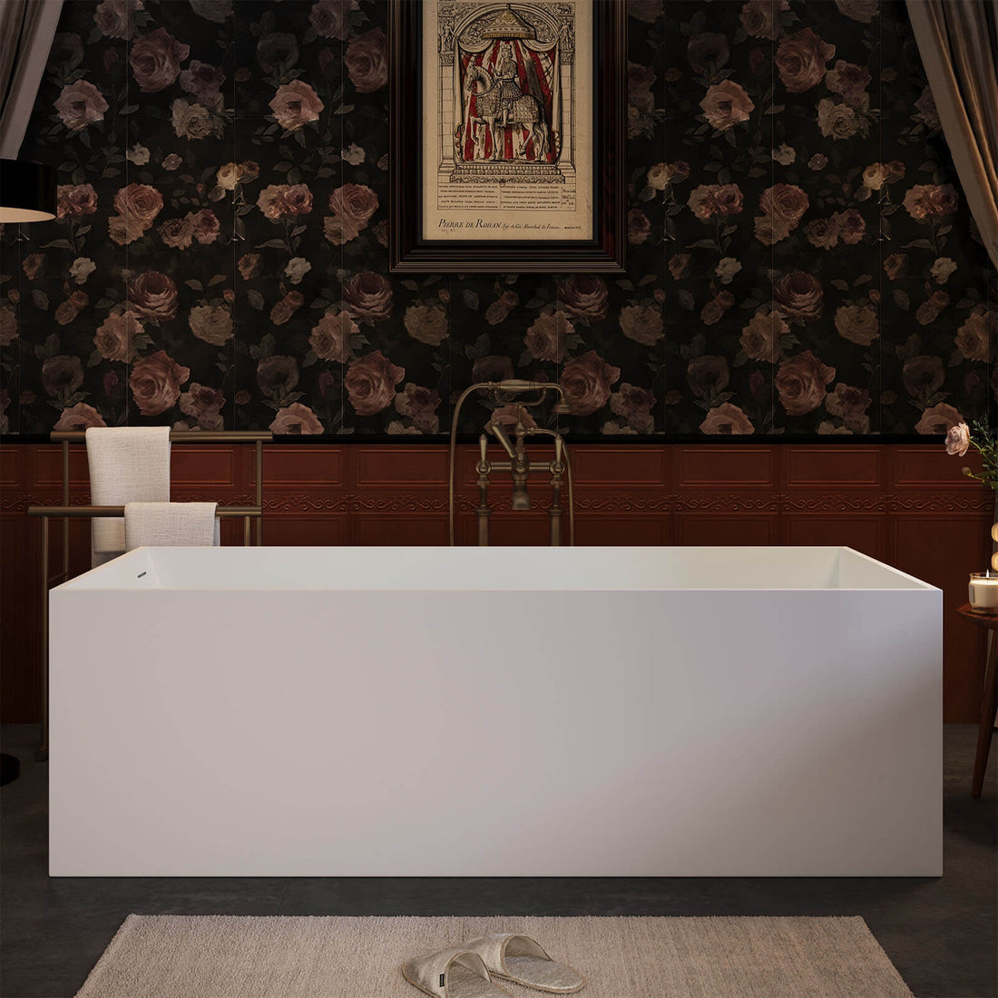 67&quot; Freestanding Rectangular Bathtub with Ergonomic Backrest