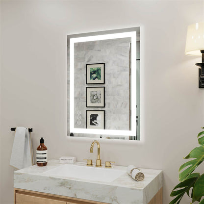 Rectangular LED backlit bathroom mirror with smooth light frame design