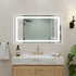 Rectangular LED bathroom mirror with glowing edge and touch control points