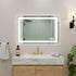 Rectangular LED bathroom mirror with glowing edge and touch control sensors