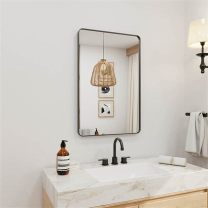Rectangular bathroom mirror with black frame smooth edge