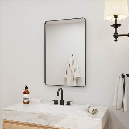 Rectangular bathroom mirror with black frame wall-mounted design