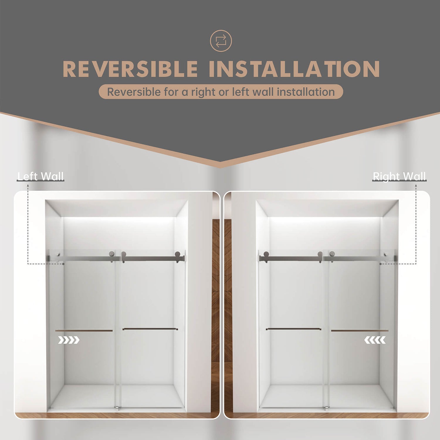 Reversible installation brushed nickel sliding glass door