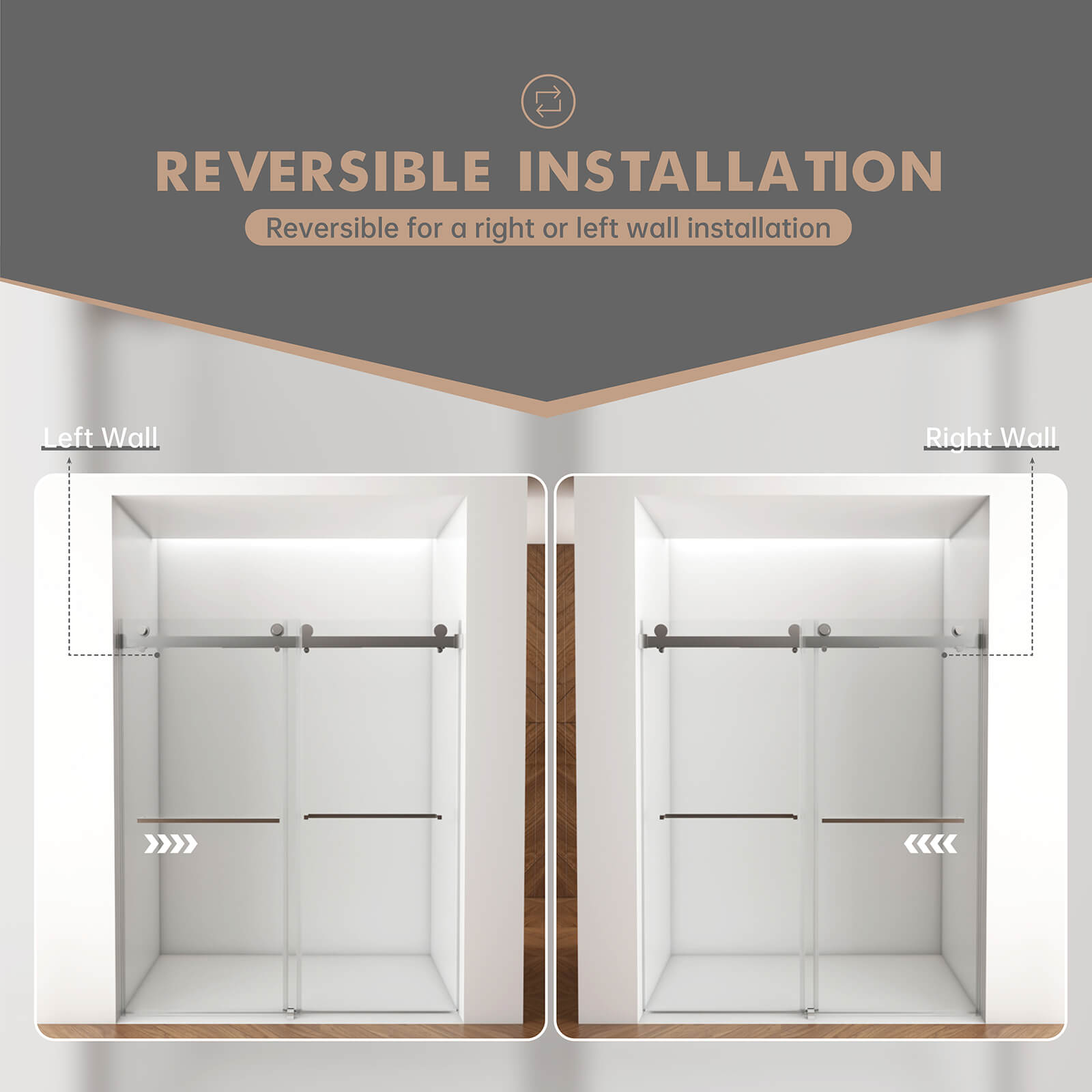 Reversible installation brushed nickel sliding glass door