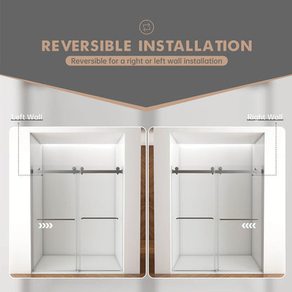 Reversible installation brushed nickel sliding glass door