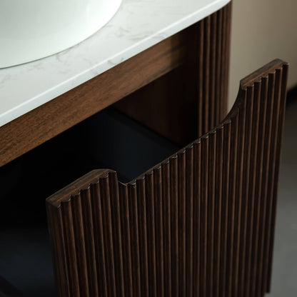 Rich walnut floating vanity for guest bathrooms