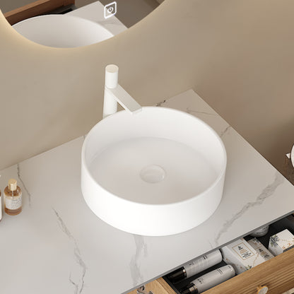 Round White Ceramic Above-Counter Vessel Bathroom Sink Integral Smooth Design Above-Counter Mount Central Drain