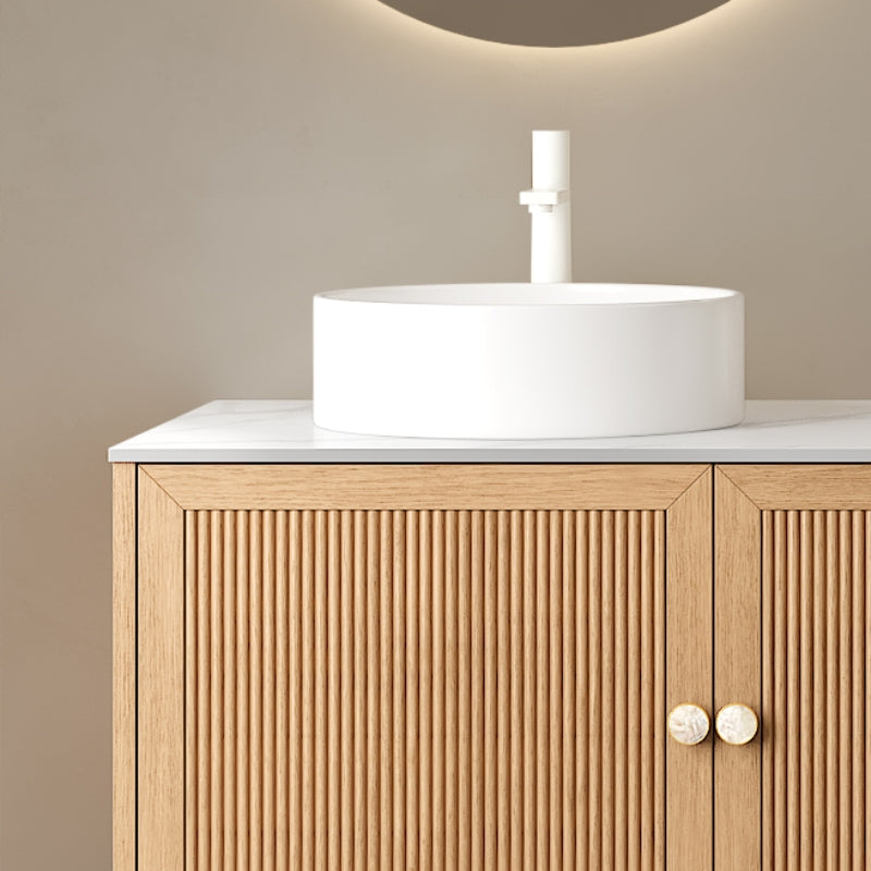 Round White Ceramic Above-Counter Vessel Bathroom Sink with Thickened Basin Body and Above-Counter Vessel Mount and Durable Ceramic Material