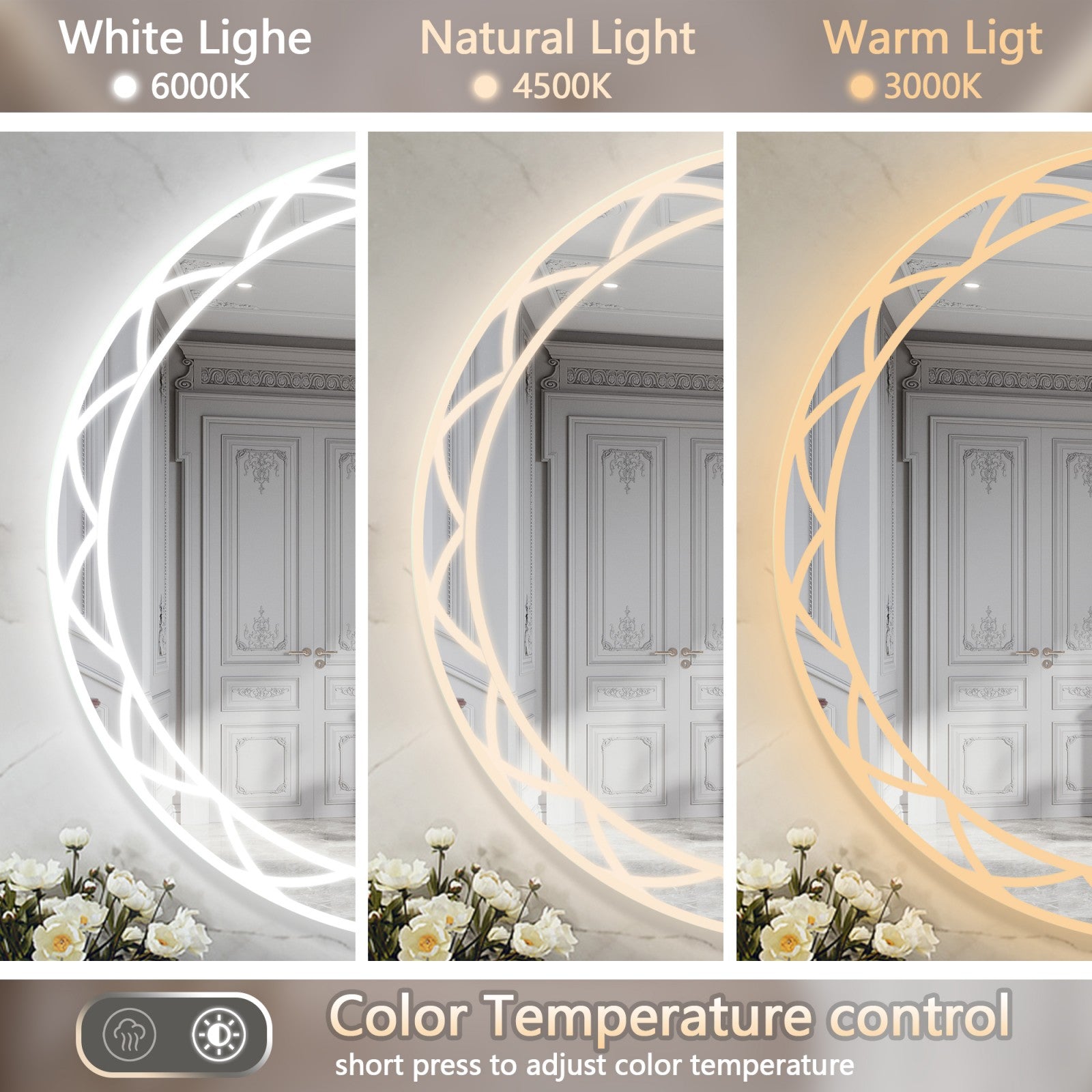 Round LED Mirror with Color Temperature Adjustment