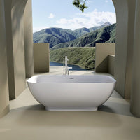 67'' Modern Freestanding Soaking Bathtub Solid Surface Stone Resin Rounded Rectangle
