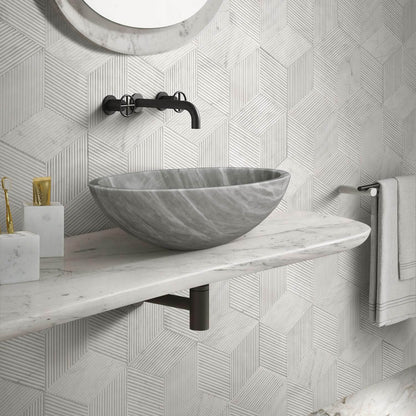 16" Gray Marble Round Above-Counter Bathroom Sink