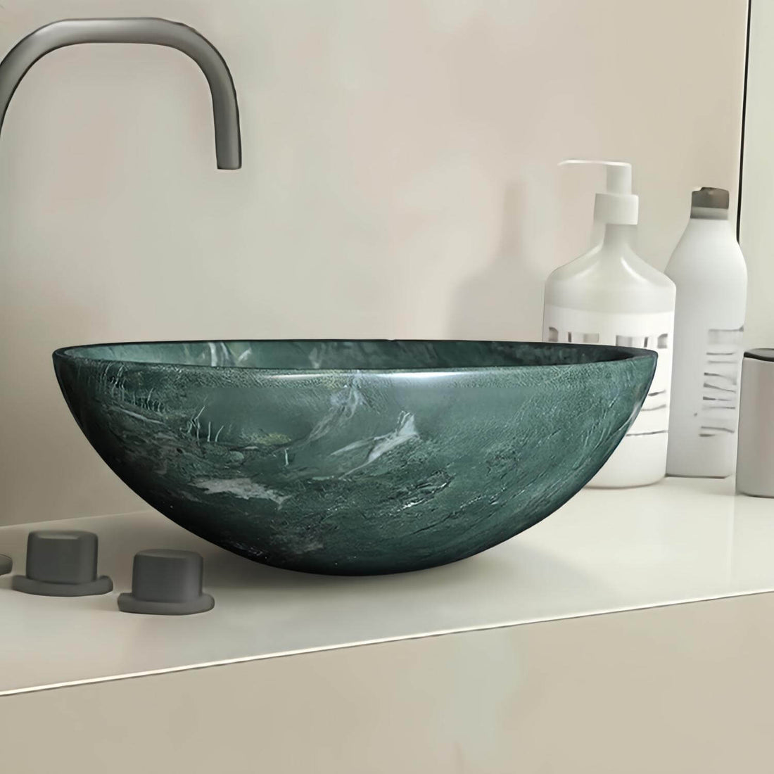 16" Green Marble Round Above-Counter Bathroom Sink