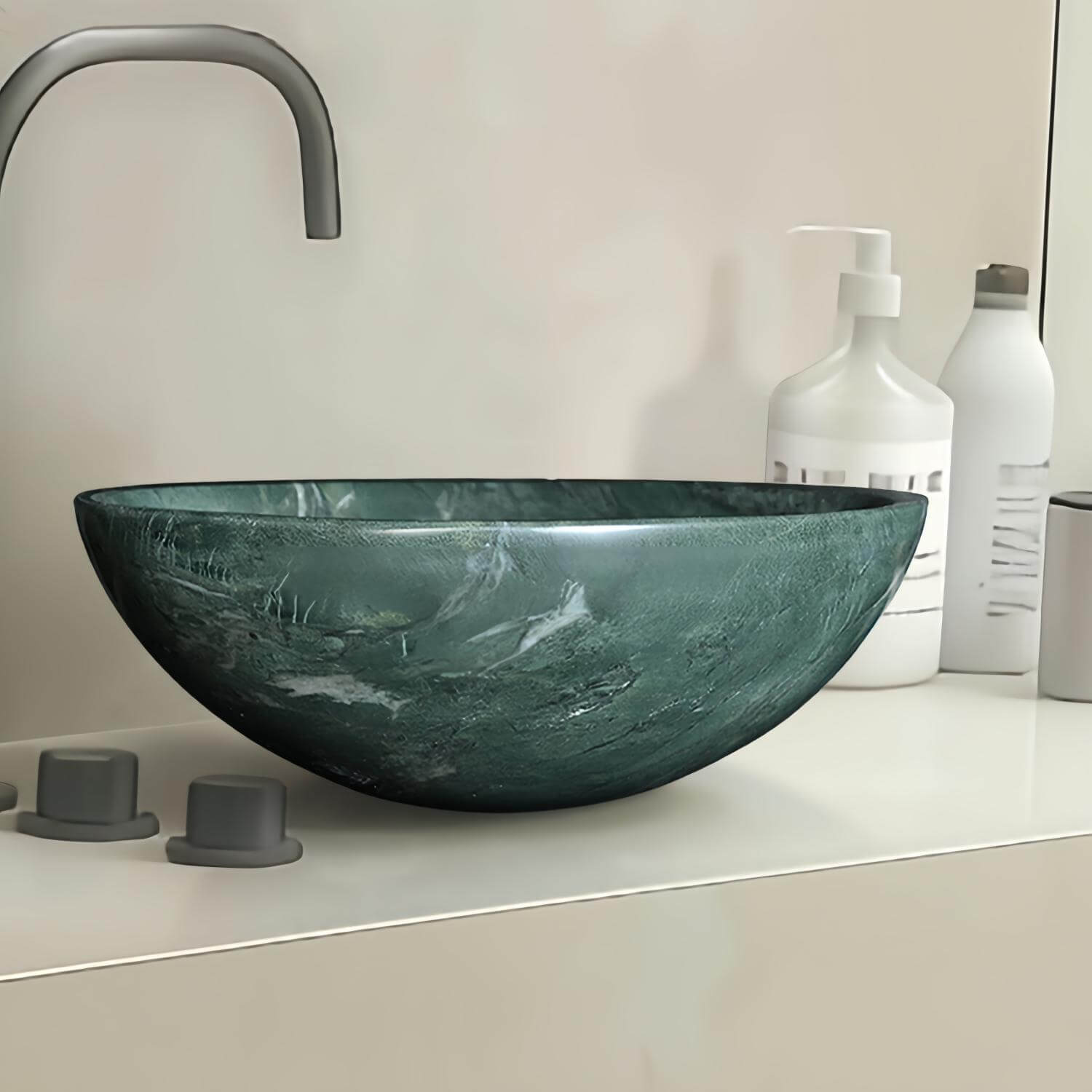 16" Green Marble Round Above-Counter Bathroom Sink