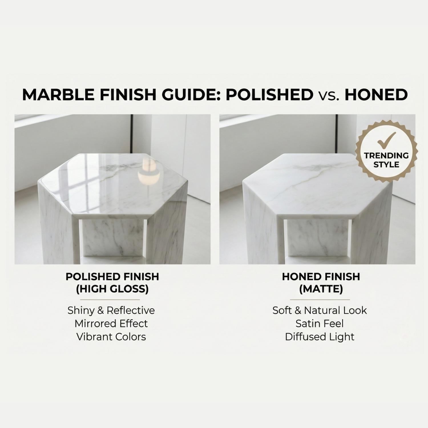 "Cloud-Like" Veining Patterns Marble White Side Table for Bathroom or Bedroom Nightstand or Gift New House Decor
