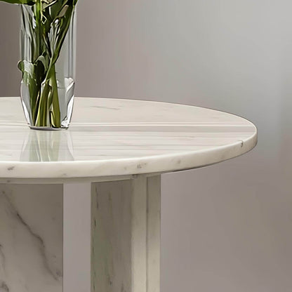 18" Modern Round White Natural Marble Side Table for Bathroom and Livingroom