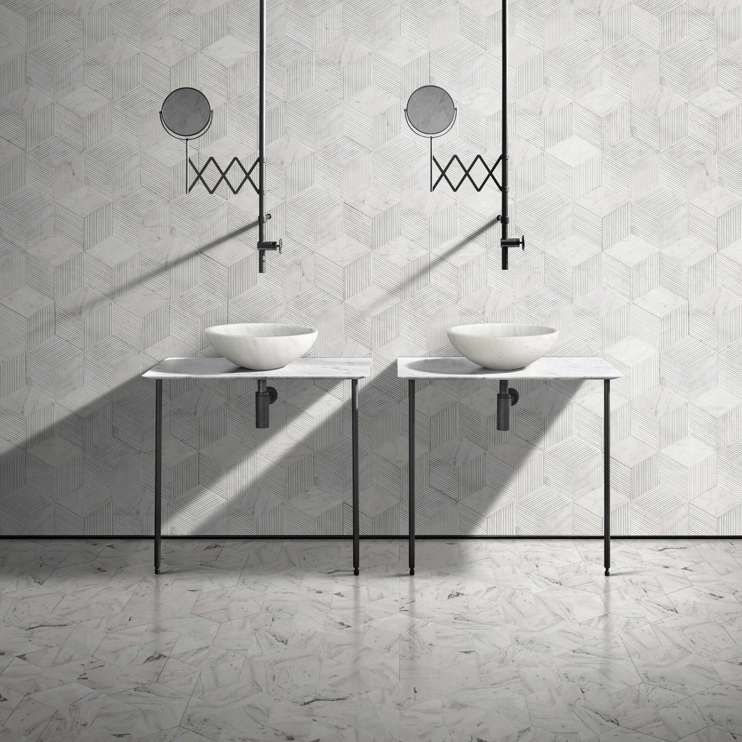 16" White Marble Round Above-Counter Bathroom Sink