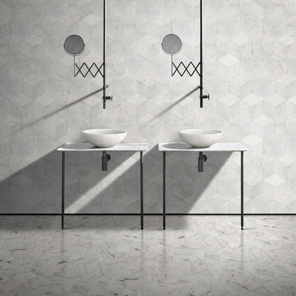 16" White Marble Round Above-Counter Bathroom Sink