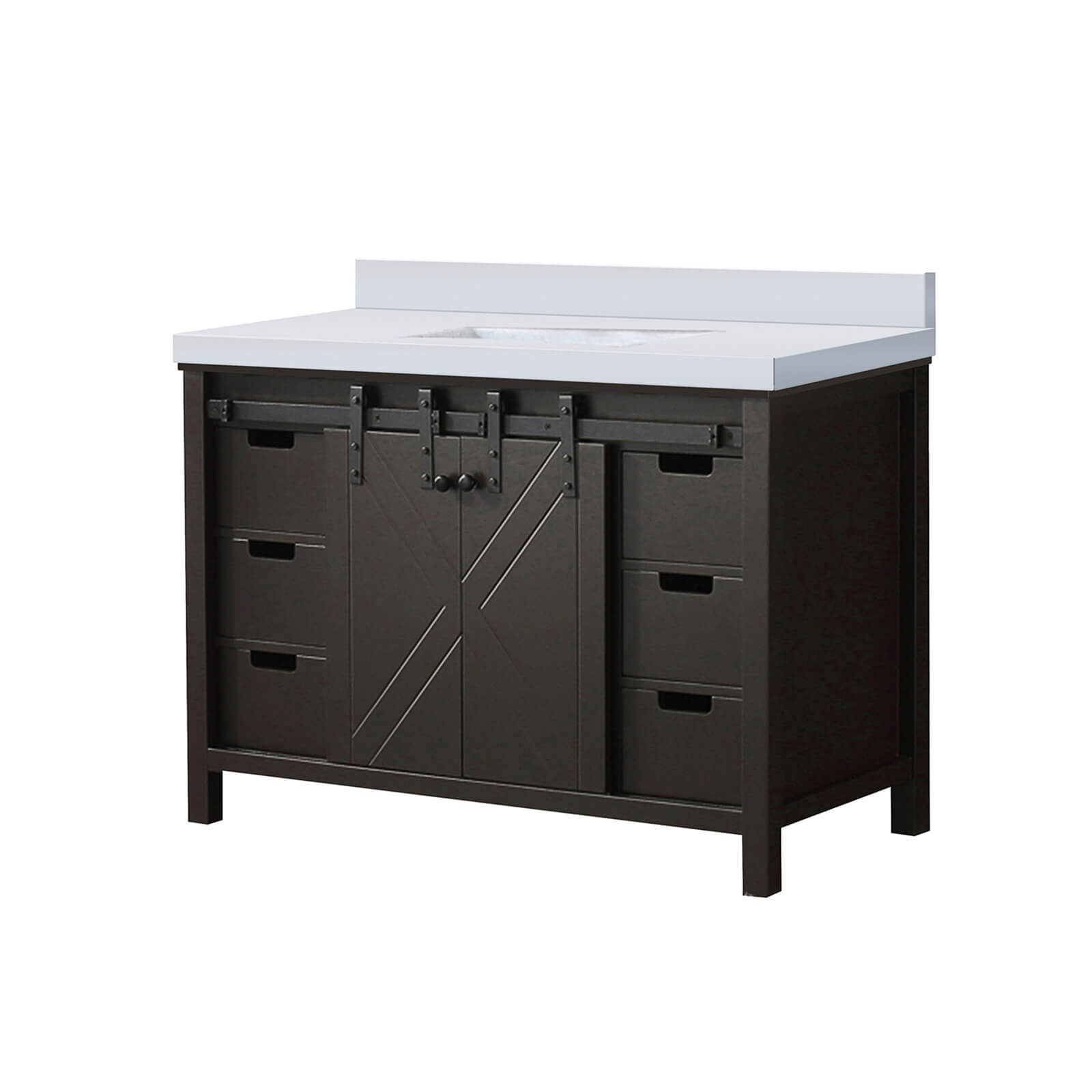 Rustic barn door vanity with matte black hardware