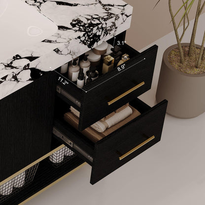 36-Inch Black Bathroom Vanity Drawer Interior Dimensions Size Storage Depth Width Height Detail