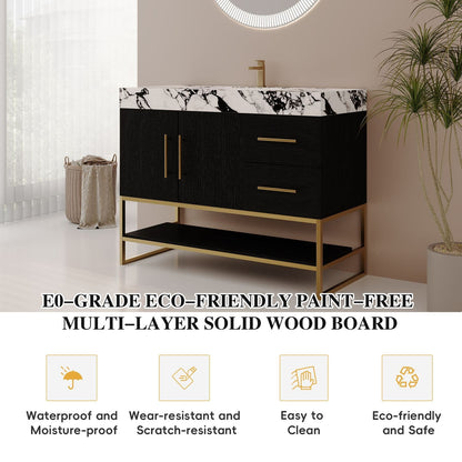 36-Inch Matte Black Bathroom Vanity E0 Grade Solid Wood Waterproof Scratch Resistant Material Feature   