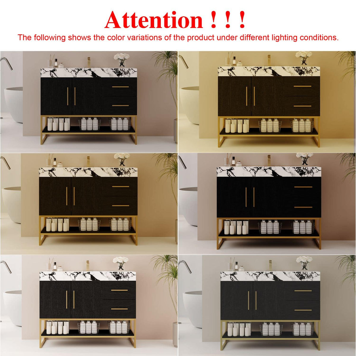 36in Black Freestanding Vanity Lighting Color Variations Display Warm Cool Light Performance   