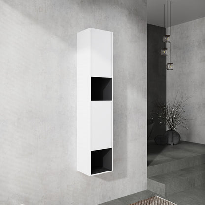 Scene display of 24 inch White Bathroom Wall Cabinet with Soft Close Doors and Open Shelves