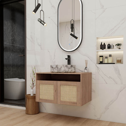 Scene display of 30 inch White Oak Floating Vanity