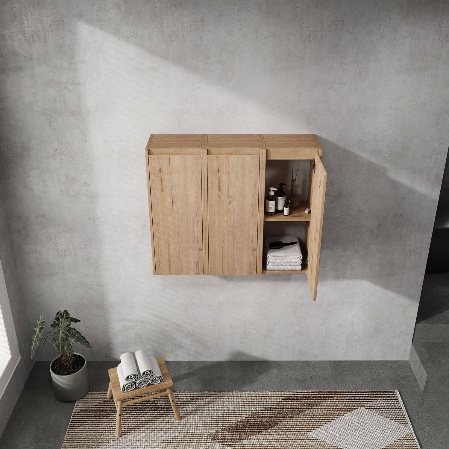 Scene display of 36 inch White Oak Bathroom Wall Cabinet