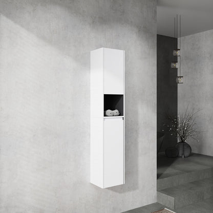 Scene display of 59 inch Tall White Bathroom Wall Cabinet with Doors and Open Shelf