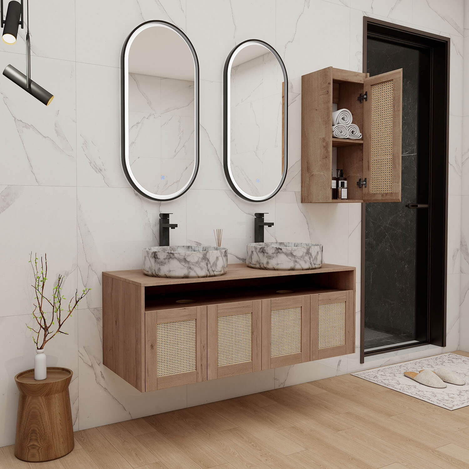 Scene illustration of the 48 inch Bathroom Vanity with Wall-Mounted Cabinet