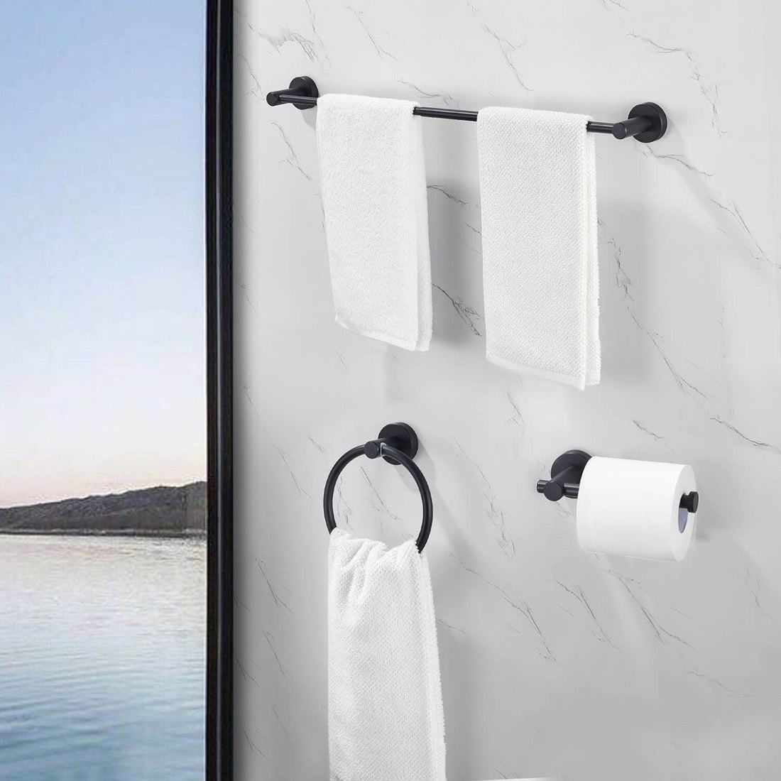 Scene matching image of 3-Piece Matte Black Space Aluminum Bathroom Hardware Set