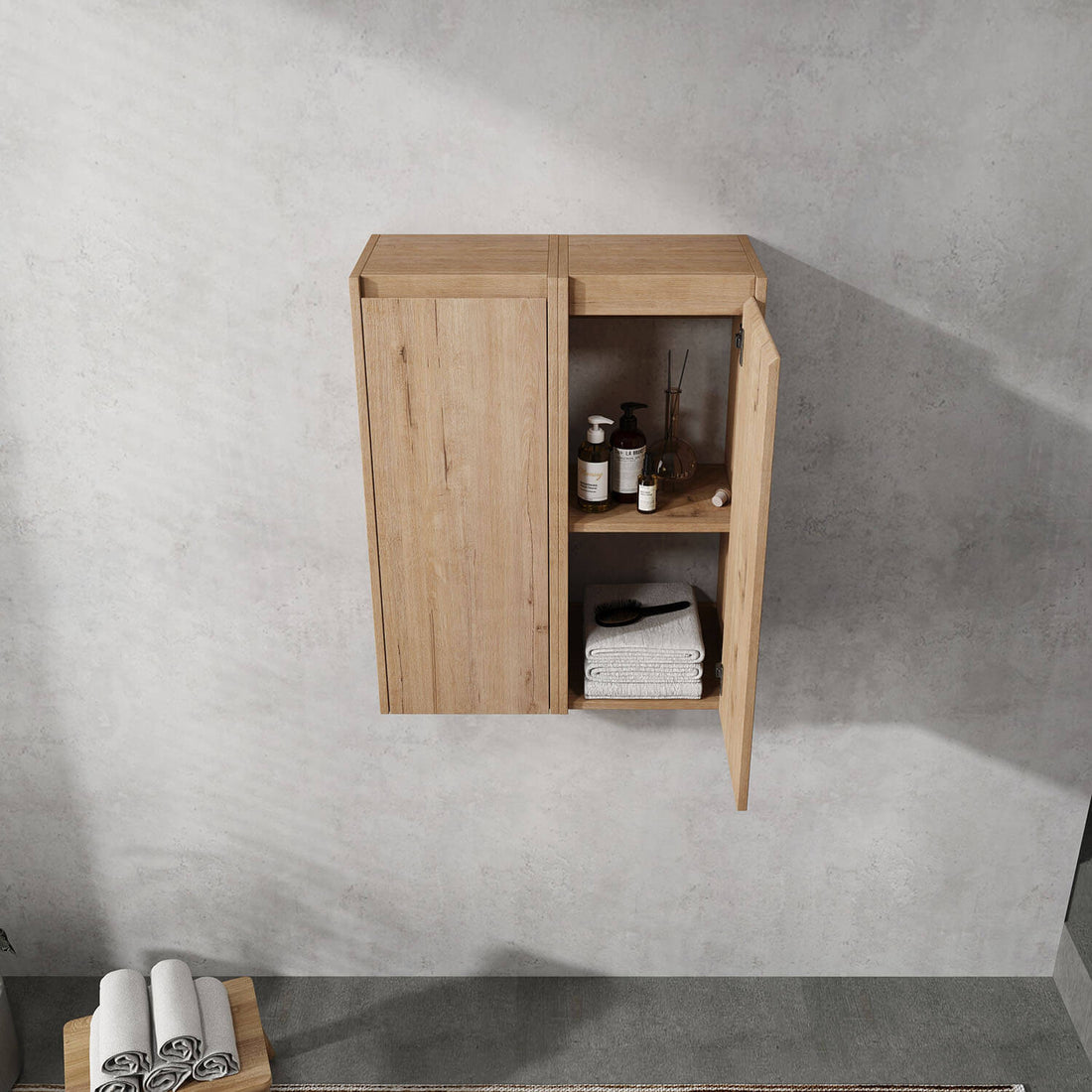 Scene pairing diagram of 24 inch White Oak Bathroom Wall Cabinet 