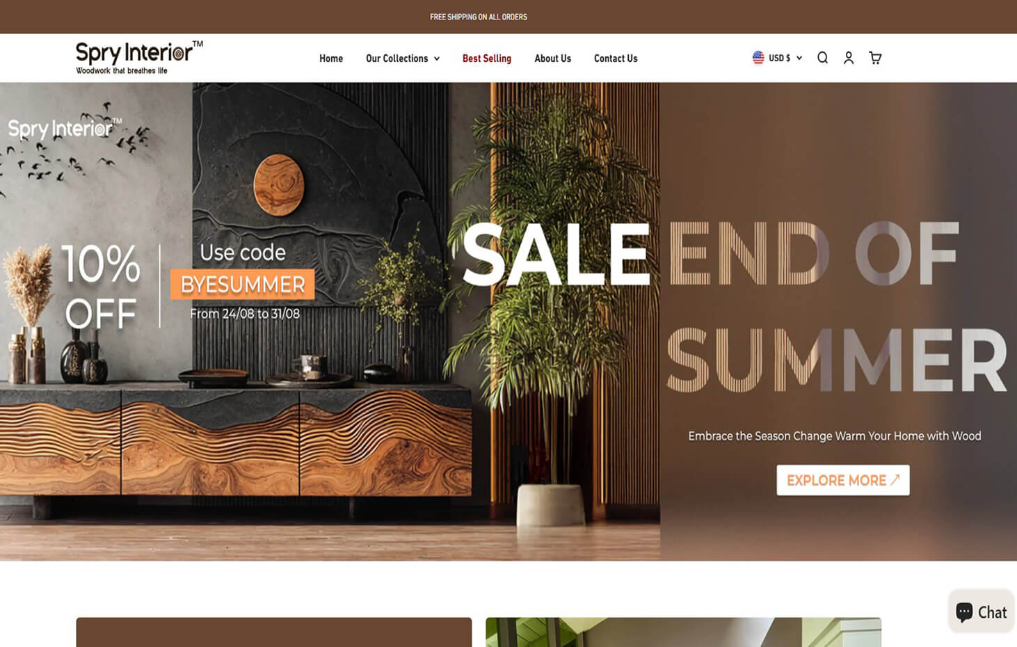 Screenshot of SpryInterior's official website homepage