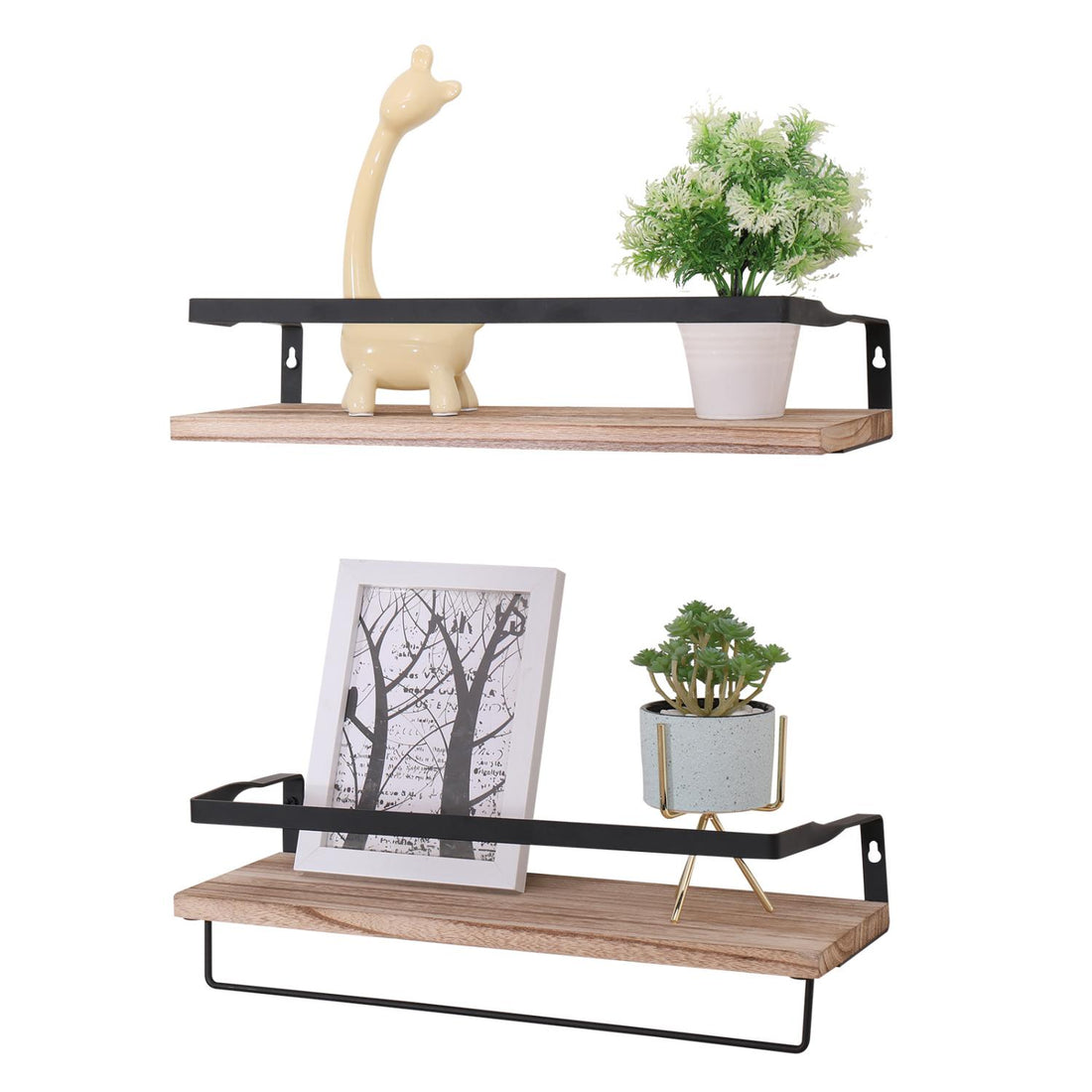 Wall-Mounted Shelves with Brackets for Bathroom Storage Organizer (Set of 2)