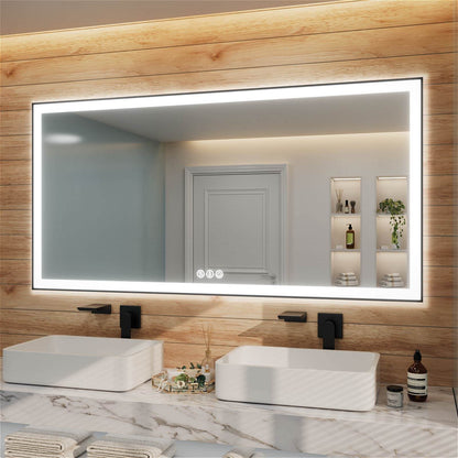 GIVING TREE 40&quot;/48&quot;/55&quot; LED Bathroom Mirror with Black Frame, Anti-Fog, Shatter-Proof, Memory, 3 Colors
