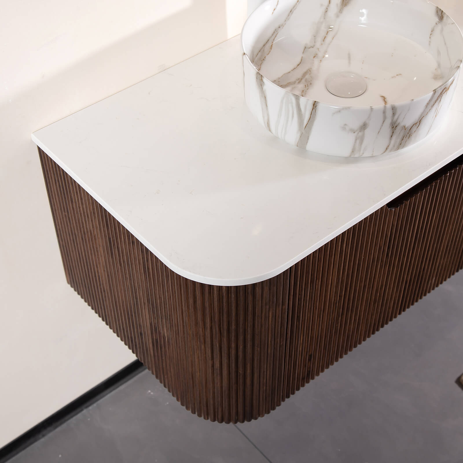 Side view highlighting floating design and modern style