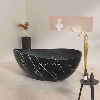 Side view black solid surface bathtub with flowing wave shape