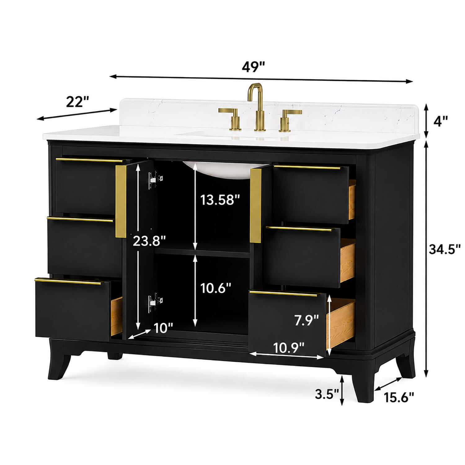 Side view of a 48 inch freestanding bathroom vanity